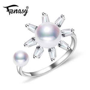 FENASY Pearl Jewelry double beads flower female rings Natural Freshwater Pearl rings 925 Silver rings for women 925 original