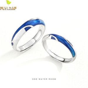 Flyleaf 925 Sterling Silver Blue Drop Glaze Enamel Couple Rings For Women Fashion Fine Jewelry Simple Open Ring Men High Quality