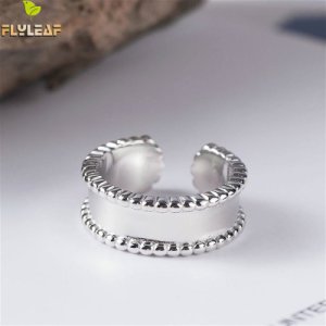 Flyleaf 925 Sterling Silver Personality Bead Wide Side  open Rings For Women  High Quality Fashion Fine Jewelry Femme