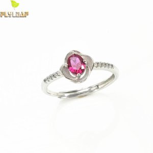 Flyleaf High Quality Crystal Flower Real 925 Sterling Silver Rings For Women Fine Jewelry Cubic Zirconia Open Ring Wedding