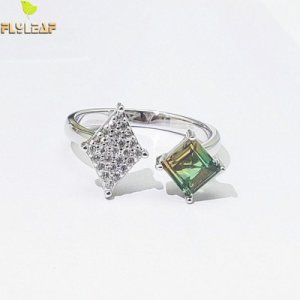 Flyleaf Tourmaline Real 925 Sterling Silver Rings For Women Fine Jewelry Star Cubic Zirconia Open Ring Luxury Designer Jewelry