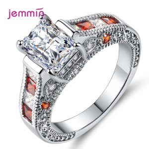 Free Shipping 925 Sterling Silver Wedding Rings For Women Girls Shint Red Crystals Paved Statement Finger Rings Wholesale