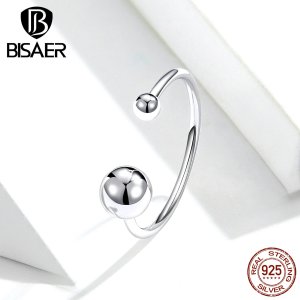 Geometric Rings BISAER 925 Sterling Silver Simple Round Adjustable Finger Rings for Women Sterling Silver Jewelry ECR575