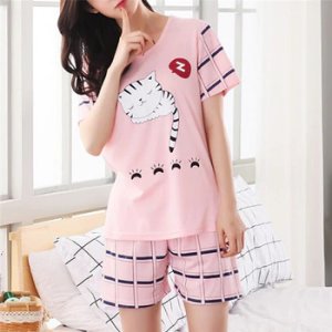 Girls Cute Short Sleeve Cotton Pajamas For Women Nightshirt Casual Home Service Short Sleepwear