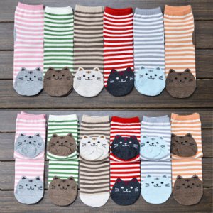 Hot 1 Pair Women  3D Cartoon Animals Striped Socks Cat style Lovely Cotton Socks Cotton Ankle Casual Socks