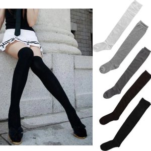 Hot Newly Fashion Sexy Cotton Over The Knee Socks Thigh High Stocking Thinner Black Grey White Drop Shipping