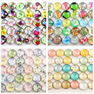Hot Sale 50pcs 12mm New Fashion Mixed Flower Word Map Handmade Photo Glass Cabochons Pattern Domed Jewelry Accessories Supplie