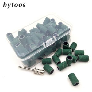 HYTOOS 100Pcs/Box Green Sanding Bands With Mandrel Electric Nail Drill Accessories Nail Care Polishing Gel Polish Removal Tools