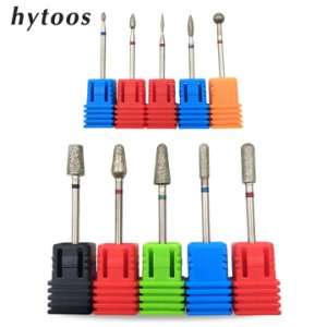 HYTOOS 10PCS Diamond Nail Drill Bit Kit 3/32 Milling Cutter Bits For Manicure Pedicure Drill Accessories Cuticle Clean Tools