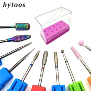 HYTOOS 10PCS Tungsten Carbide Nail Drill Bit Kit Rotary Burr Manicure Cutters Electric Drill Accessories Nail File Milling Tools