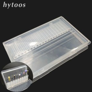 HYTOOS 20 Hole Nail Drill Bit File Holder Transparent Acrylic Plastic Display Stand Container Box For 3/32 Drill Accessories