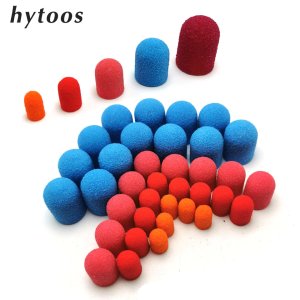 HYTOOS 20Pcs Plastic Base Sanding Caps Pedicure Polishing Sand Block Drill Accessories Foot Cuticle Tool  With Rubber Grip