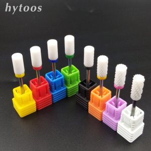HYTOOS Barrel Ceramic Nail Drill Bit Rotary Burr Milling Cutter Bits For Manicure Pedicure Tools Electric Nail Drill Accessories