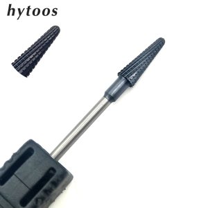 HYTOOS Black Titanium Tungsten Carbide Step Nail Drill Bit 3/32 Cone Bits For Manicure Drill Accessories Nail Milling Tools