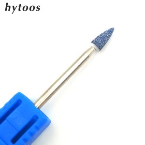HYTOOS Blue Corundum Cone Nail Drill Bit 3/32 Rotary Ceramic Stone Burr Manicure Electric Drill Accessory Nail Mills Tool