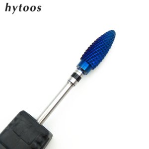 HYTOOS Blue Tungsten Carbide Burrs Nano Coating Nail Drill Bit 3/32 Bits For Manicure Nail Drill Accessories Milling Cutter