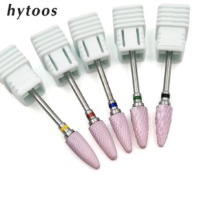 HYTOOS Pink Ceramic Nail Drill Bit 3/32 Rotary Bullet Burr Bits For Manicure Drill Accessories Manicure Cutters Milling Tools