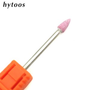 HYTOOS Pink Corundum Cone Nail Drill Bit 3/32 Rotary Ceramic Stone Burr Manicure Electric Drill Accessory Nail Mills Tool