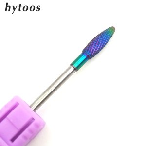 HYTOOS Rainbow Tungsten Carbide Flame Nail Drill Bit 3/32 Rotary Burr Milling Cutter Metal Bits For Manicure Drill Accessories