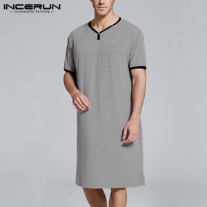 INCERUN Men Sleep Tops Short Sleeve 2020 Long Shirt Summer Loose Casual V Neck Breathable Men Sleepwear Homewear S-5XL