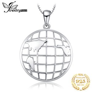 JewelryPalace 925 Sterling Silver Lines of Longitude and Latitude World Map Travel Pendant For Women Not Include A Chain