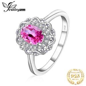 JewelryPalace Vintage 1ct Genuine Oval Cut Pink Topaz Halo Ring 925 Sterling Silver Gifts For Her Anniversary Fashion Jewelry