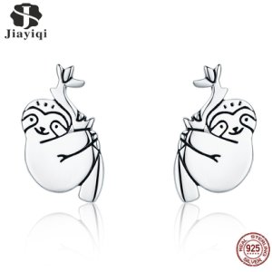 Jiayiqi 100% 925 Sterling Silver Lovely Sloth Animal Small Stud Earrings Charms For Women Sterling Silver Jewelry S925 2019