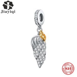 Jiayiqi 925 Sterling Silver Angel Wings CZ Charms Beads Fit Women Pandora Original Charm Bracelet DIY Fine 925 Silver Jewelry