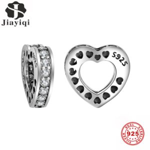 Jiayiqi 925 Sterling Silver Openwork Love Spacer Beads Heart-Shaped Charms For Women Jewelry Fit DIY Bracelets Necklaces