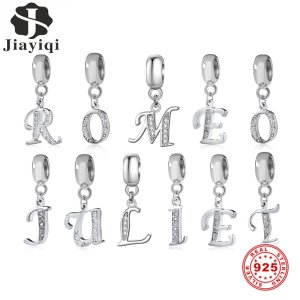 Jiayiqi A To Z Letter Charms 925 Sterling Silver CZ Beads Fit Women Pandora Charms Silver 925 Original DIY Jewelry Gift Making