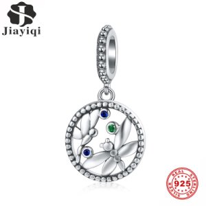 Jiayiqi Dragonfly Charms 925 Sterling Silver Blue And Green Zircon Beads Fit Women Pandora Charms Silver 925 Original Jewelry