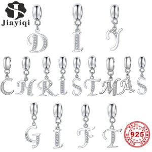 Jiayiqi Letter A-Z Cubic Zirconia Charms Genuine 925 Sterling Silver Charms for Jewelry Making DIY Bracelet Bangle Necklace Gift
