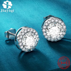Jiayiqi Luxury Stud Earrings 925 Sterling Silver 6mm Zircon Stone White/Colorful Daily Wear Silver Earrings 2020 Fashion Jewelry