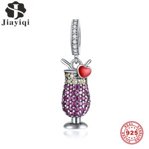 Jiayiqi New 925 Sterling Silver Purple Cocktail Glass Beads Charms Fit Women Original Necklace&Bracelet DIY Silver 925 Jewelry