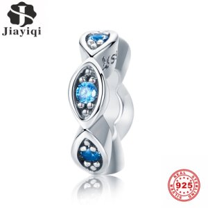 Jiayiqi Original DIY Charms 925 Sterling Silver Beads Blue Spacer Fit Bracelet Necklace For Women Luxury Jewelry Making Gift