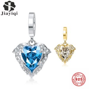Jiayiqi Silver Wings Ocean Heart Charms 925 Sterling Silver CZ Beads Fit Women Pandora Charms Silver 925 Original DIY Jewelry
