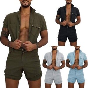 Jumpsuit Men Home Pocket Pijama Hombre Fashion Pure-color Large Size Clothes Button Jumpsuit Спецодежда Мужская
