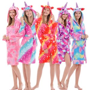 Kigurumi Unicorn Hooded Adult Bathrobes Rainbow Bath Robe Animal For Girl Pyjamas Nightgown Adult Women Sleepwear