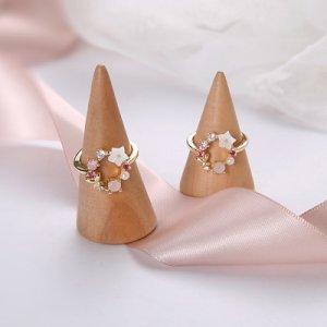 Korean Romantic Sweet Cute AAA Cubic Zircon Pink Flower Garland Adjustable Open Rings for Women Wedding Engagement Charm Jewelry