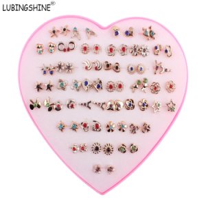LUBINGSHINE 36 Pairs/Set Stud Earrings Woman Animal Bear Panda Cat Rabbit Fruit Stars Heart Flower Earring For Children Kids