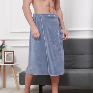 Men Nightwear Sexy Pajamas Sleep Bottoms Microfiber Culottes Bathrobe With Towel Short Pants Soft Side Split Robe Homewear