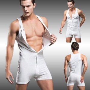 Men one piece suit pure cotton men's quick dry breathable solid sleeveless pajamas set men underwear body shapers