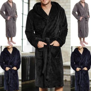 Men's Winter Warm Robes Thick Lengthened Plush Shawl Bathrobe Kimono Home Clothes Long Sleeved Robe