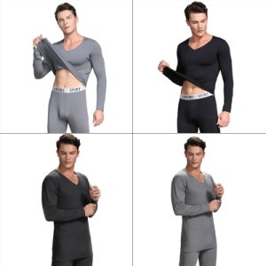 Mens Winter Thermal Underwear Faux Fleece Lined Seamless V-Neck Tops Long Johns NEW