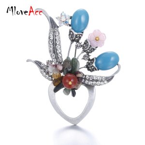 MloveAcc Hot Style Colorful Stone Brooches Pin Beautiful Women Flower Decoration Accessories Shirt Corsage Souvenir Holiday Gift