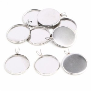 (Never Fade) 20pcs 18mm Stainless Steel Cameo Settings Cabochon Base Charms Pendant Connector Tray Blank Pendant-T5-02