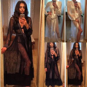 New Lace Up Babydoll Lingerie Nightdress Women Sexy Long Dressing Gown Bath Robe