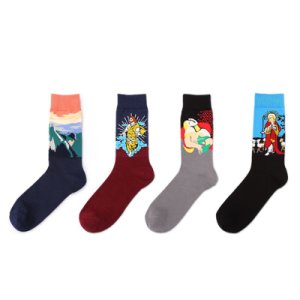 New Men Women Cotton Socks Art Painting Character Pattern Calcetines Van Gogh Socks paragraph abstract art oil painting