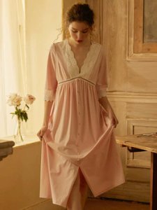 Nightgowns Woman Vintage Style Womens Sleepwear Dress Summer Short Sleeve Pink White Cotton Nightdress