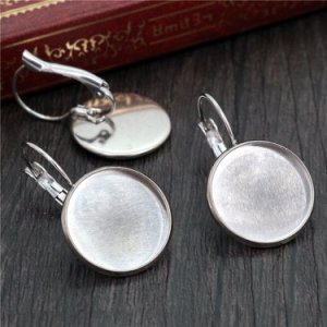 ( No Fade ) 16mm 10pcs Stainless Steel French Lever Back Earrings Blank/Base,Fit 16mm Glass Cabochons,Buttons-M4-31